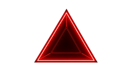 A vibrant, geometric triangle shape glows with bright red neon lights against a black background.