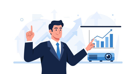 Naklejka premium Business Professional Presenting Growing Analytical Data And Pointing Towards Positive Results