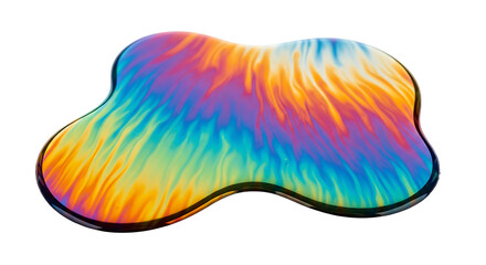 Obraz premium A vibrant, multicolored, abstract shape displays a mesmerizing interplay of hues and patterns on a dark background.