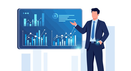 Fototapeta premium Businessman Presenting Analytic Charts On Display Showing Business Growth And Success