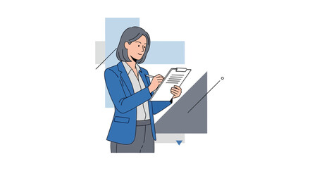 Businesswoman Carefully Documents Information With Pen And Paper On A Clipboard