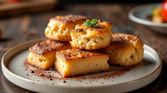 Freshly baked savory pastries stacked on a rustic plate  