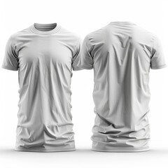 Set of white T-shirts showing front, back, and side on a white background. 3D mockup for designs.