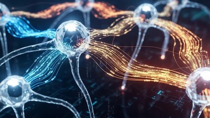 An Engaging Visual Exploration of Neural Networks with Data Flow Representation, Showcasing Interconnected Neurons and Their Dynamic Electromagnetic Activity - Powered by Adobe