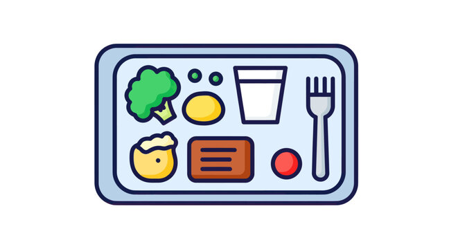 Illustrated School Lunch Tray with Various Food Items.