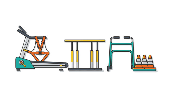 Treadmill parallel bars and walker for physical therapy and exercise.