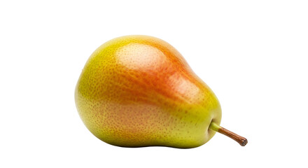 A single, vibrant pear, displaying a gradient of rich yellow and warm orange hues, set against a stark black background.