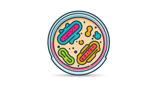 Colorful Illustration of Bacteria in Petri Dish.