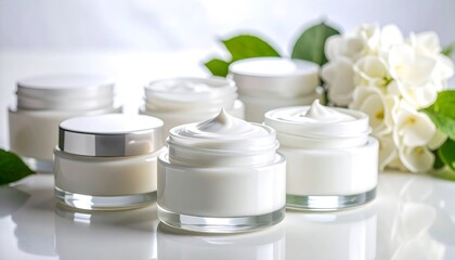 Cream jars with flowers