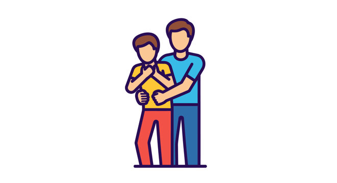 Colorful line icon of a man performing the Heimlich maneuver on a choking victim.