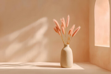 modern ceramic vase elegantly filled with dried flowers artistically arranged against clean background