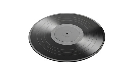 Obraz premium A dark, glossy vinyl record sits angled on a plain black background.