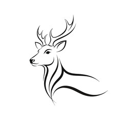 A graceful stylized black line drawing of a majestic stags head with elegant antlers.