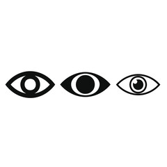 A set of three simple black and white eye icons in different graphic styles.