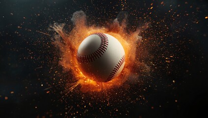 Baseball Exploding into Sparks and Glowing Dust
