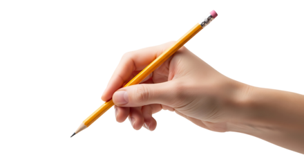 A hand holds a yellow pencil against a stark black background, showcasing a simple yet elegant composition.