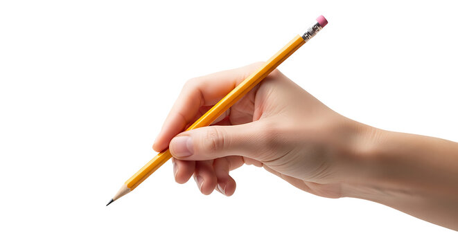 A hand holds a yellow pencil against a stark black background, showcasing a simple yet elegant composition.