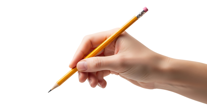 A hand holds a yellow pencil against a stark black background, showcasing a simple yet elegant composition.