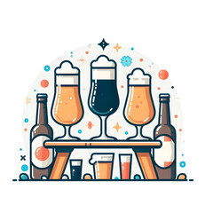 Minimalist flat illustration of a beer tap pouring a golden ale into a glass, symbolizing the final step in the brewing process, on a white background.