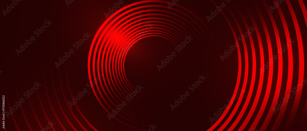 Wall mural red abstract background overlap layer on dark space with glowing circles lines decoration