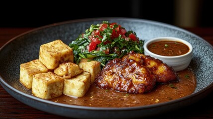 Grilled Fish, Tofu, and Salad Plate