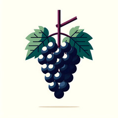 Minimalist flat illustration of a grapevine close-up with clusters of ripe grapes, focusing on the natural detail and texture, on a white background.