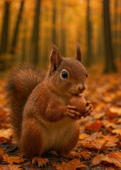 Squirrel holding acorn autumn