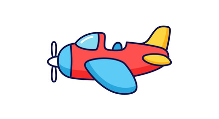 Adorable cartoon red and blue propeller airplane with yellow tail. © Ilma