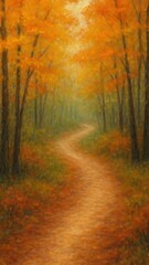 Fototapeta premium soft oil pastel quiet fall path in woods mobile wallpaper