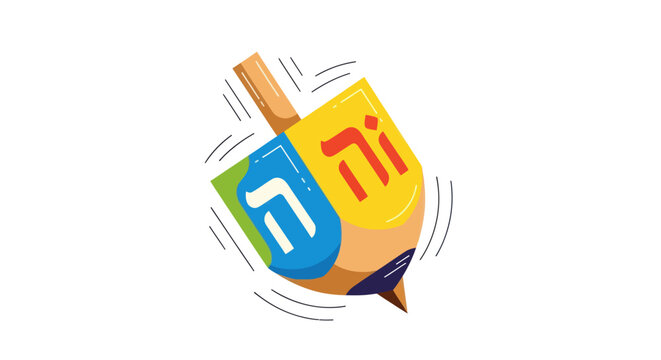 A colorful cartoon dreidel spinning in motion a traditional Jewish toy for the Hanukkah holiday.