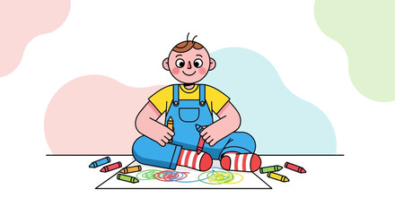 Naklejka premium Child's Artistic Expression: Drawing With Crayons And Enjoying Creative Playtime Activity