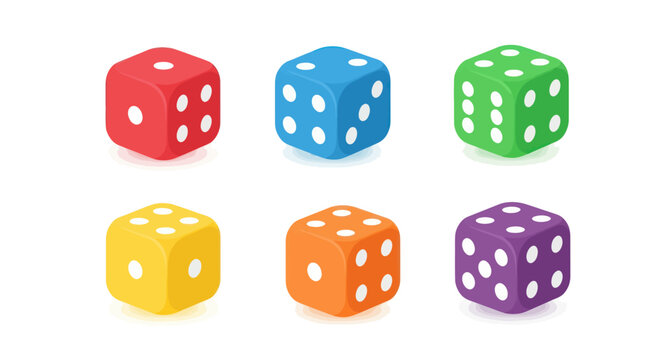 Six Colorful Game Dice with White Pips.