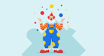 Colorful Clown Entertaining With Juggling Balls, Cheerful And Playful Cartoon Illustration