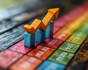 An orange arrow graph symbolizes financial growth and progress on a colorful numbered board