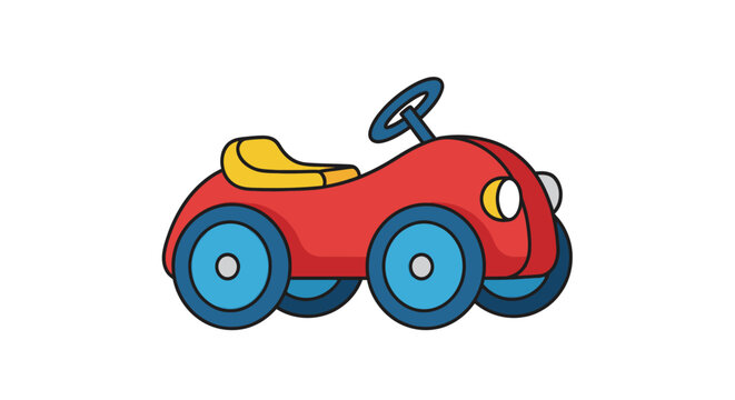 Red and Blue Classic Pedal Car Toy Illustration.