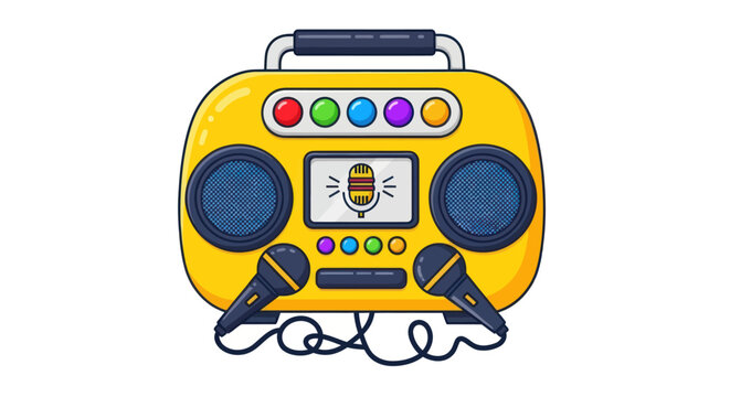 Yellow Cartoon Karaoke Machine with Two Microphones.