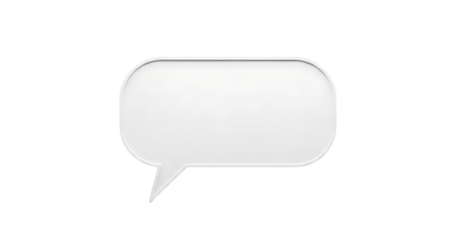 A simple, solid white speech bubble graphic against a dark background.