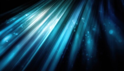 An abstract background featuring luminous blue and dark navy streaks diagonally traversing across a deep black canvas with scattered bokeh light elements