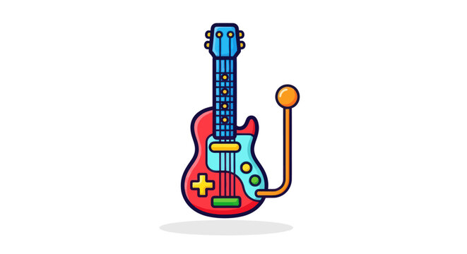 A cartoon illustration of a hybrid electric guitar and video game controller with a joystick.
