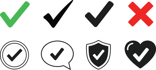 Collection of checkmarks and cross symbols