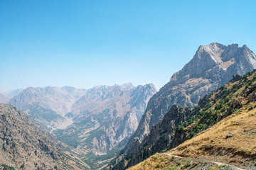 The scenic view of Reşko summit in the Sat (Cilo) mountains, Serpel and Horgedim plateau with its glaciers and glacier rivers in Hakkari, Turkey.