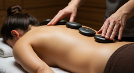 A hot stone for massage is placed on the back.