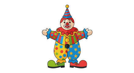 Colorful Cartoon Clown with Big Shoes and Hat.