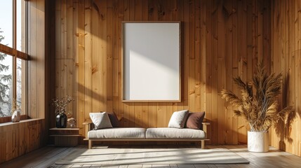 Fototapeta premium Cozy Living Room with Minimalist Decor and Natural Wood Elements
