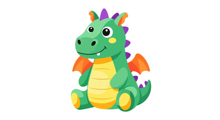 Adorable Cartoon Green Dragon with Orange Wings and Spikes.
