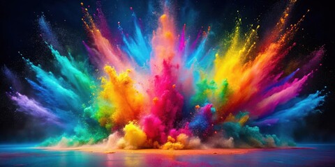 A vibrant explosion of multicolored powder creates a breathtaking spectacle of color and motion