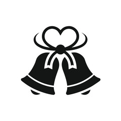 Wedding bells icon with heart shaped ribbon