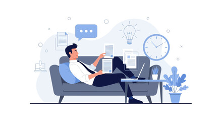 Creative Businessman Resting And Working, With Time, Ideas, And Communication