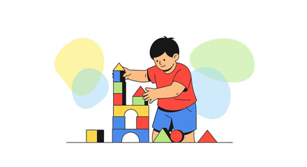 Creative Child Building Colorful Blocks, Embracing Playful Construction and Development
