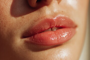 Fototapeta premium Close-Up View of Glossy and Full Lips with a Natural Appeal